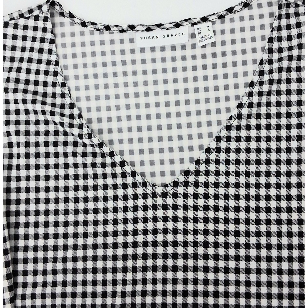 Susan Graver Tank Top Women's Size Medium Black White Gingham Liquid Knit V-Neck - Picture 4 of 9